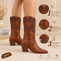 Bota texana café detalles oscuro  tacon 6cm  HX3168-C1211