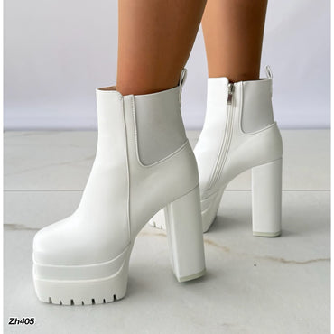 Botin blanco detalle resorte plataforma 6cm tacon 13cm  HX3072-C1573