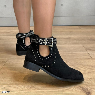 Botin negro apliques plateados tacon 3cm  YZ19-216  C-64