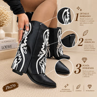 Botin texano negro doblez detalles blanco tacon 6cm
