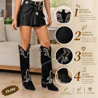 Bota texana negro doblez apliques brillantes tacon 7cm  HX3170-B9577