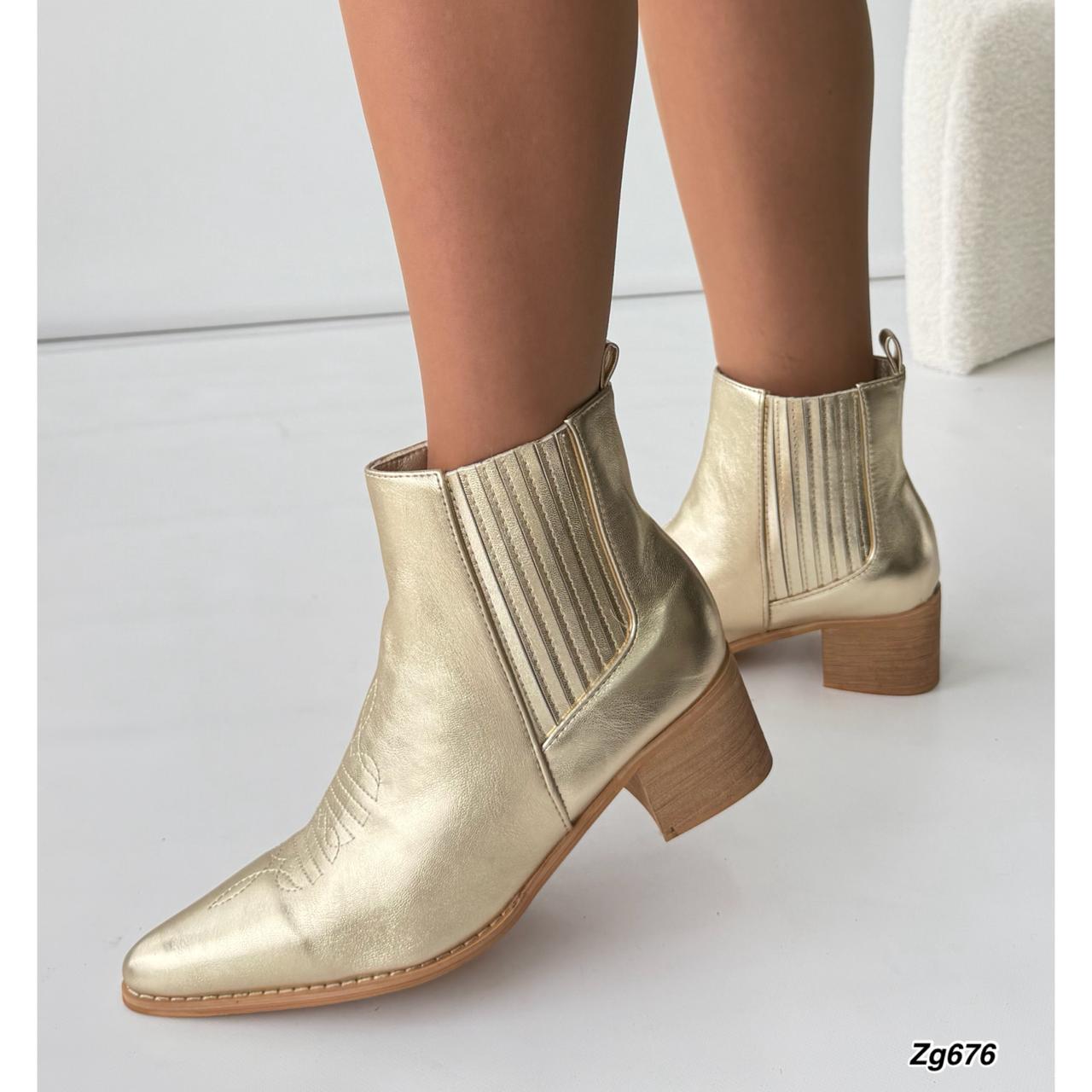 Botin texano dorado resorte tacon 5cm  CYM033   C-89