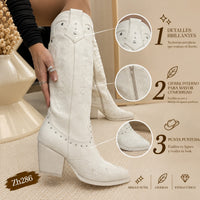 Bota texana beige apliques plateado tacon 7cm  HX3157-C1190