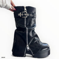 Bota negro doblez detalle correa y cierre plateado suela 6cm     AC9A-AX7296-01   C-162