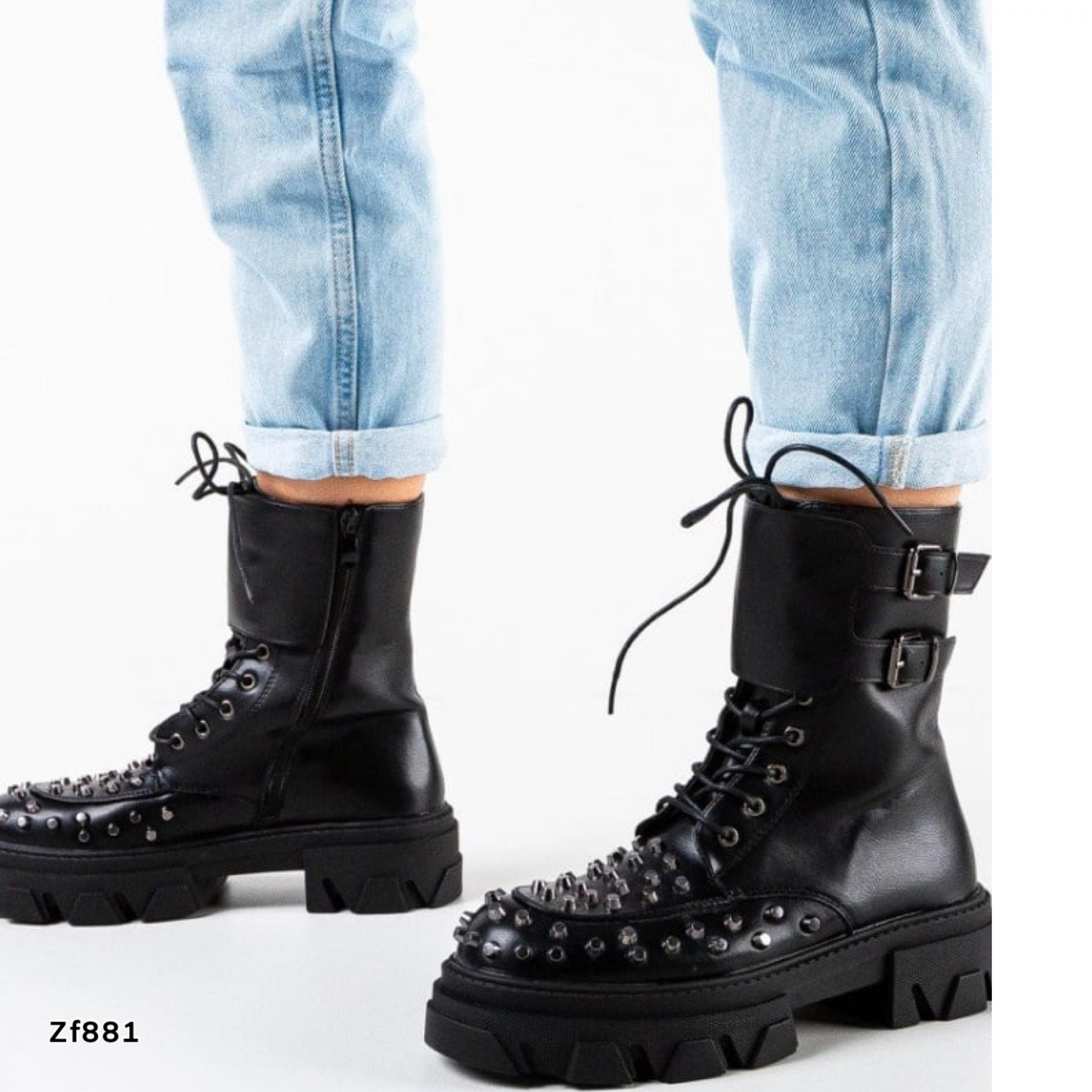 Botin negro apliques plomo suela 4cm  2G9AX80029-01    C-33