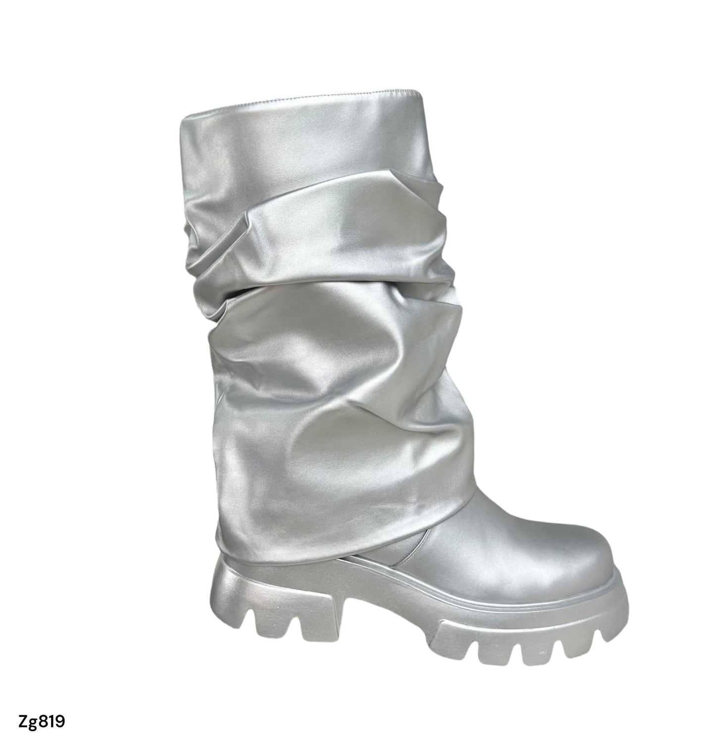 Bota caña media plateado doblez suela 5cm  IS14-035