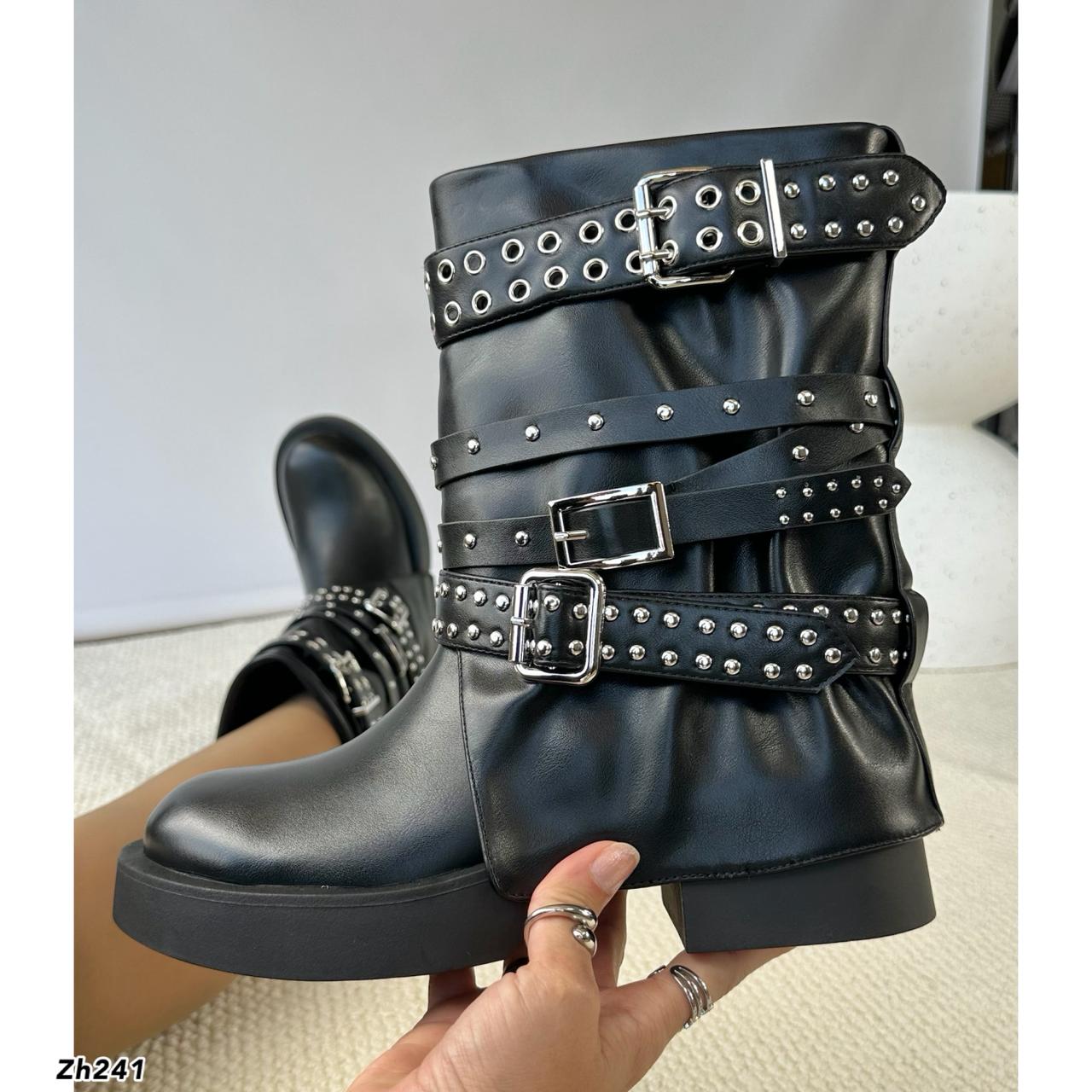 Botin negro doblez detalle correas apliques plateado suela 5cm  HX3096-B9431