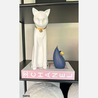 Set gato blanco y raton azul detalle dorado  12cm* 10cm* 30cm  -  8cm* 7cm* 13,5cm