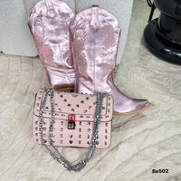 Bolso rosado apliques y cadena plateado   24cm* 9cm* 18cm   C - 23196-A