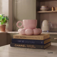 Taza plato burbuja rosado ceramica