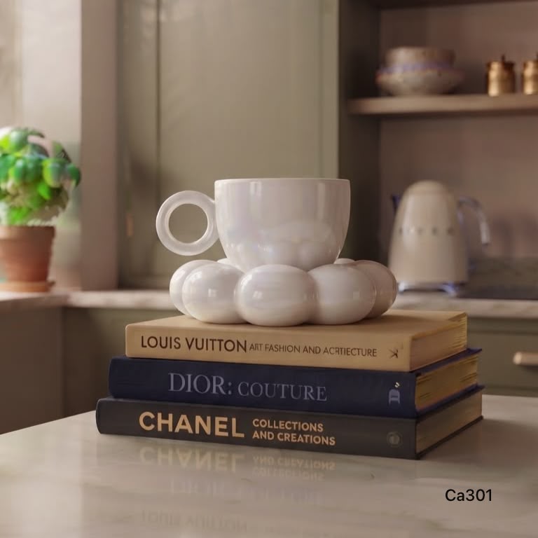 Taza plato burbuja perlado ceramica