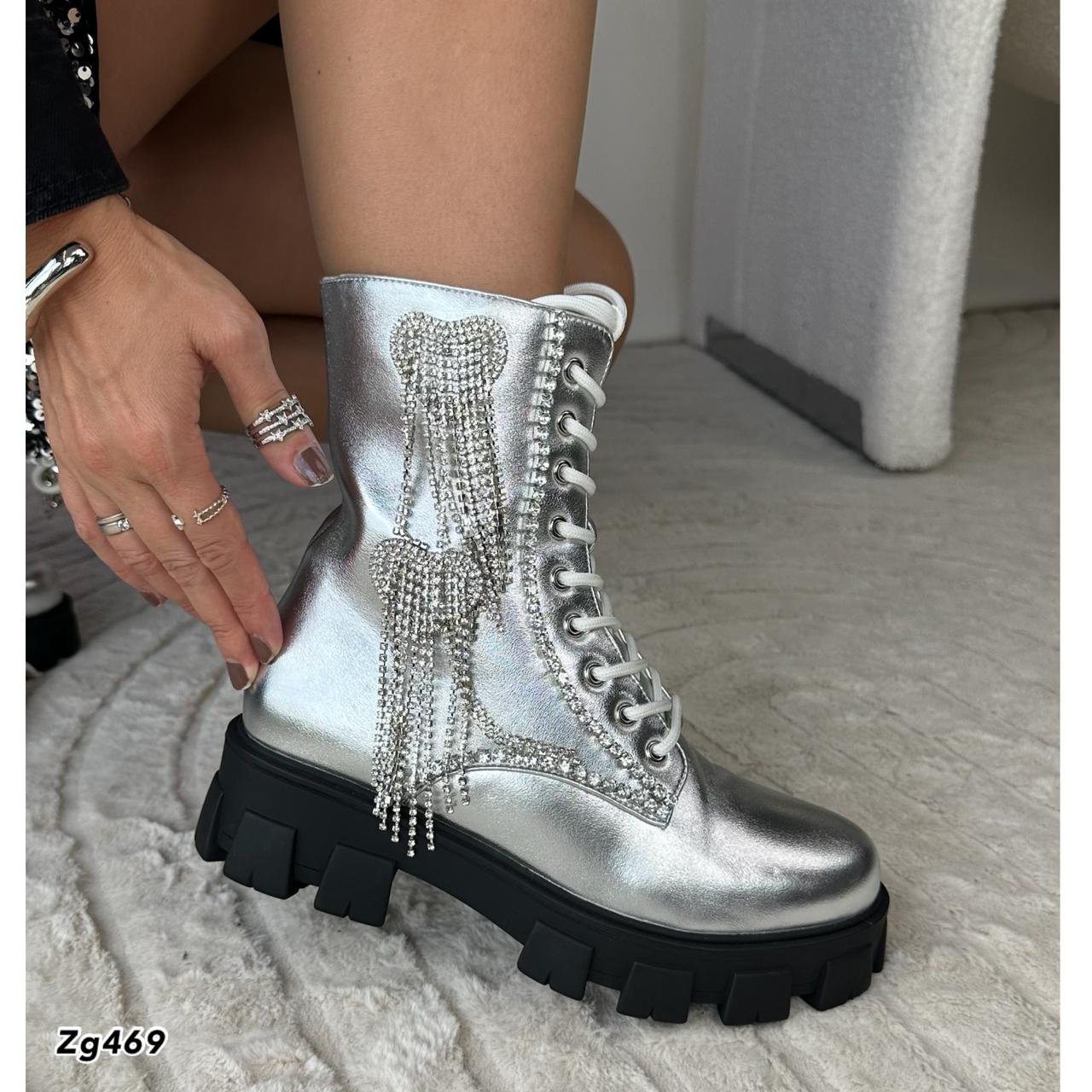 Botin plateado apliques brillantes suela 4cm  BT08#  C-1