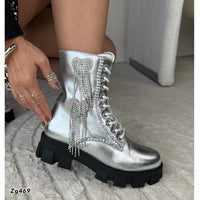 Botin plateado apliques brillantes suela 4cm  BT08#  C-1
