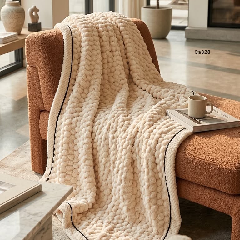 Cobija beige borde blanco 200cm* 230cm