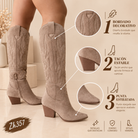 Bota texana beige tacon 7cm  2P9B-X2617-02  C-106
