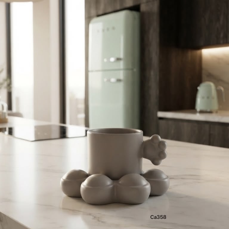 Taza plato huella gris ceramica 320ml