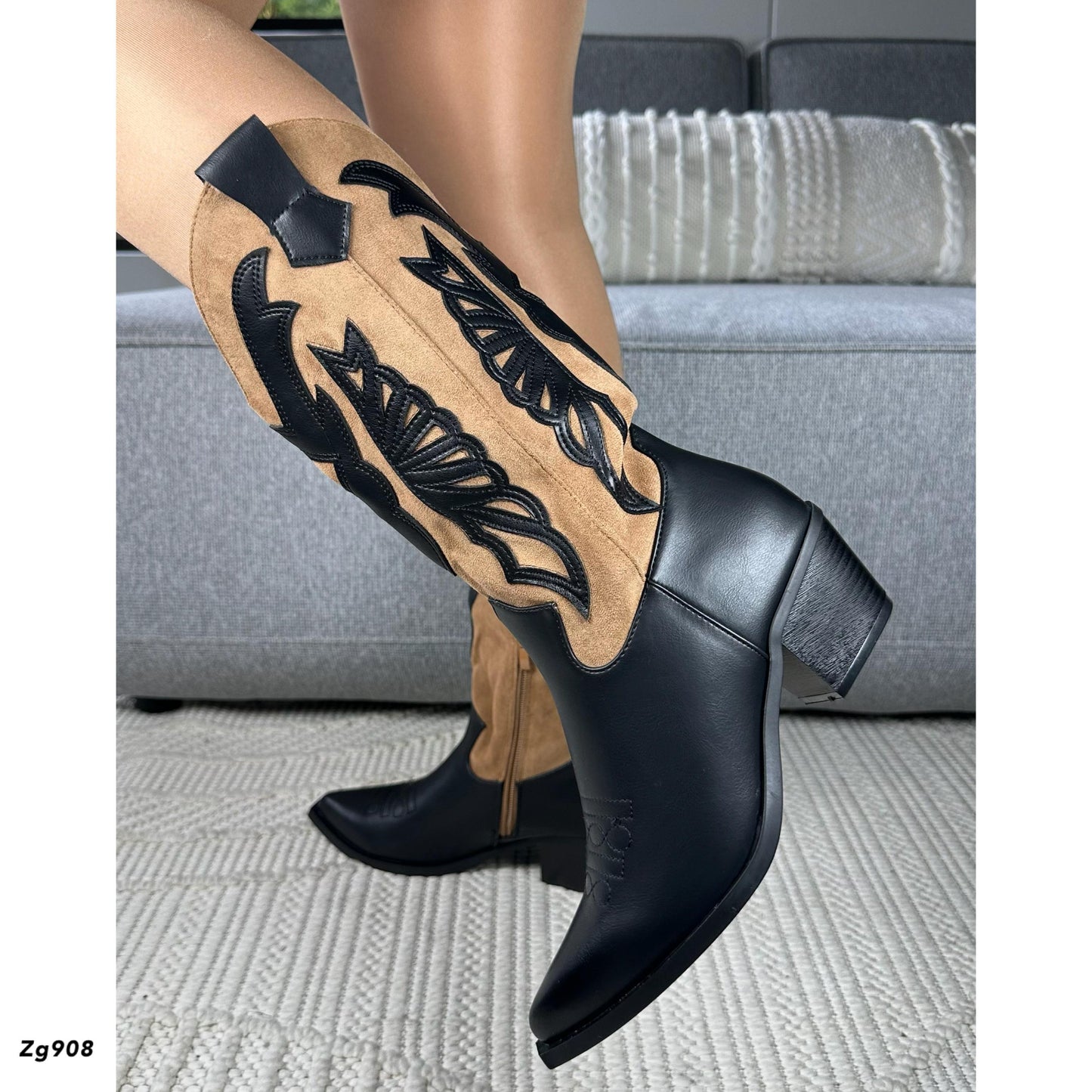 Bota texana negro y café tacon 5cm  A9989  C-20