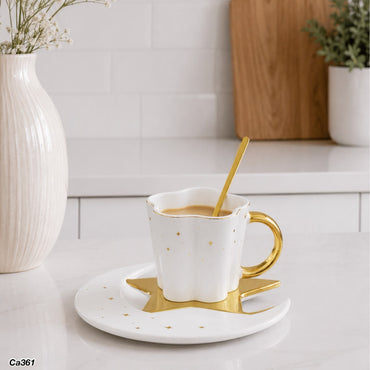 Taza plato luna blanco  detalles dorado 120ml
