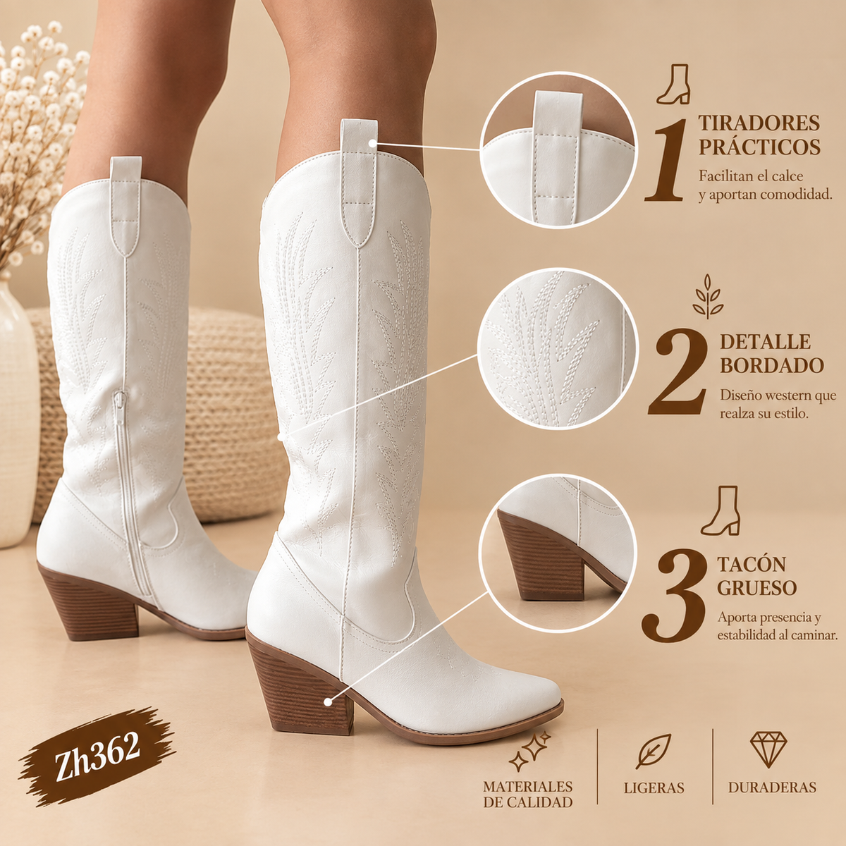 Bota texana blanco tacon 8cm   GA021   C-115