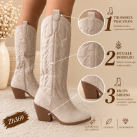 Bota texana beige tacon 7cm  J37  C-108