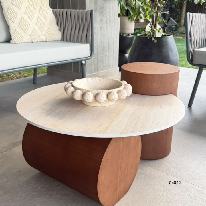 Mesa de centro travertino piedra sintetizada base madera  80cm* 35cm* 28cm