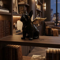 Articulo decorativo perro negro alas dorada ceramica  21,7cm* 10,5cm* 21,6cm