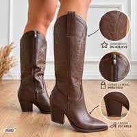 Bota texana café apliques brillante tacon 9cm  HX3212-C1767