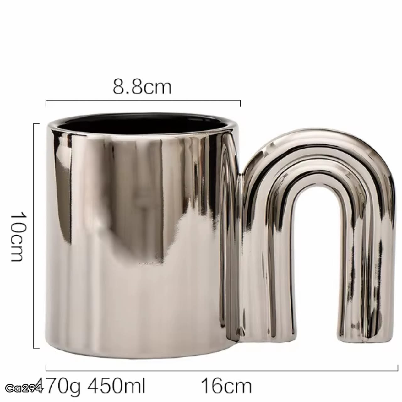 Taza plateado manija arco ceramica  450ml