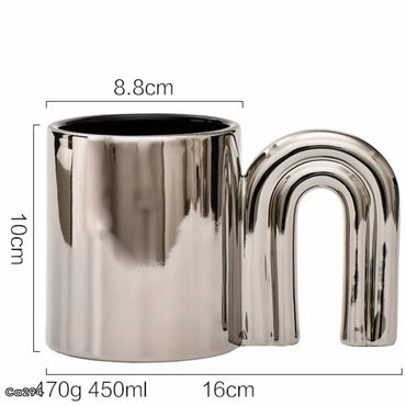 Taza plateado manija arco ceramica  450ml