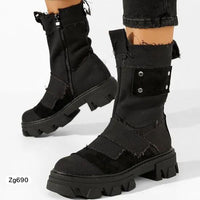 Bota negro detalle retazos aplique plateado suela 4cm  NC1263  C-77