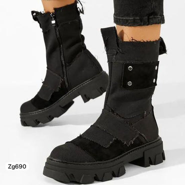 Bota negro detalle retazos aplique plateado suela 4cm  NC1263  C-77