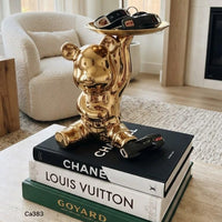 Articulo decorativo oso dorado mano levantada bandeja   18cm* 17cm* 20,5cm