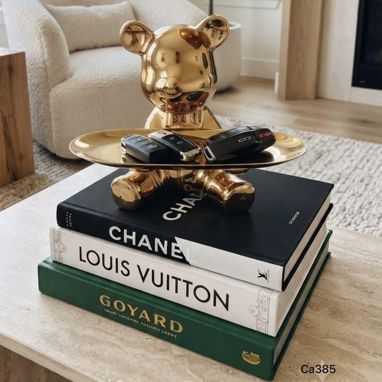 Articulo decorativo oso dorado bandeja   17,5cm* 15,5cm* 19cm