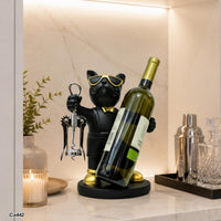 Articulo decorativo porta vino perro negro parado  21cm* 13cm* 28,5cm