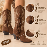 Bota texana café detalle flecos tacon 7cm  2P9A-X8848-08  C-134
