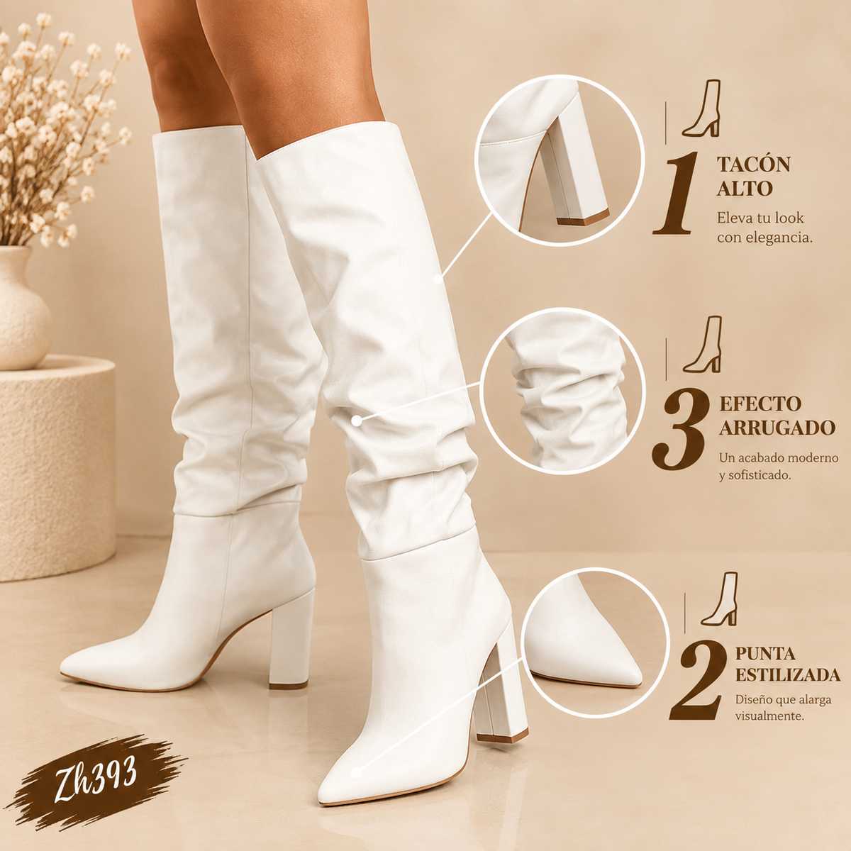 Bota caña alta blanco tacon 10cm   2P1B-X9420-21  C-134