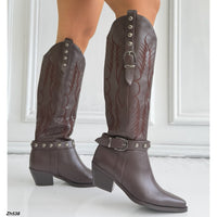 Bota texana café detalle correa apliques plomo tacon 6cm  HX3168-C1776