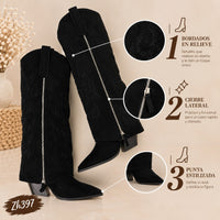 Bota texana negro doblez detalle cierre dorado tacon 7cm   2P8D-X1414-10  C-134