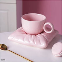 Taza plato cojin rosado ceramica   220ml