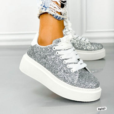 Tenis blanco apliques plateado suela 5cm  9290  C-36