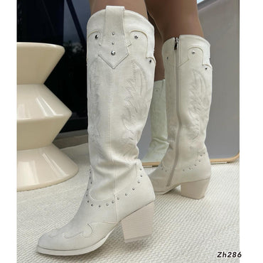 Bota texana beige apliques plateado tacon 7cm  HX3157-C1190