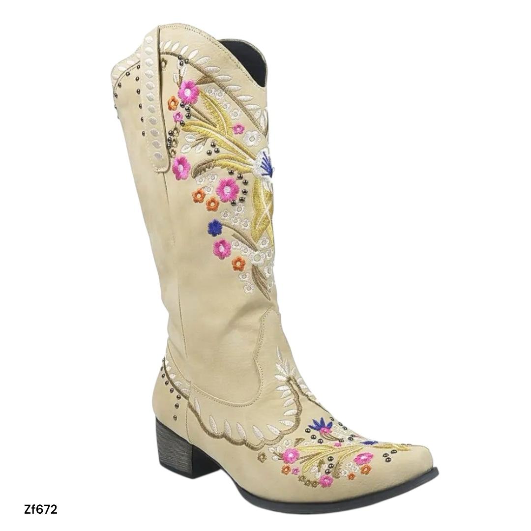 Bota texana beige detalles tacon 4cm   032  C-1