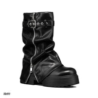 Bota caña media negro doblez detalle cierre plateado suela 7cm  AC9A-AX7296-01  C-138