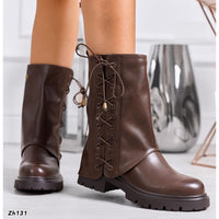 Botin café doblez detalle cordon suela 4cm  F56  C-59