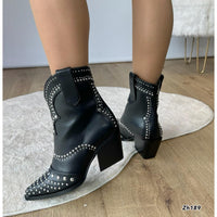 Botin texano negro apliques plateado tacon 7cm  HX3108-B9563