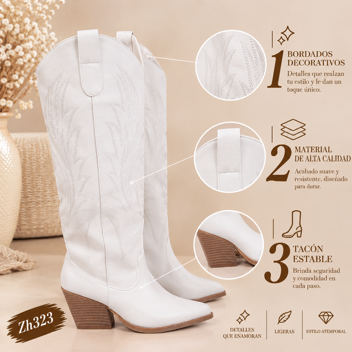 Bota texana blanco tacon 8cm  2P9C-X2844-08  C-120