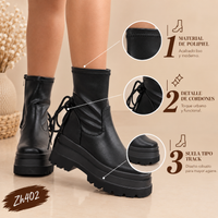 Botin negro detalle cordon plataforma 7cm  HX3112-B9942
