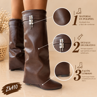 Bota caña alta café doblez detalle plateado tacon corrido 9cm  2G9A-AX9218-28  C-137