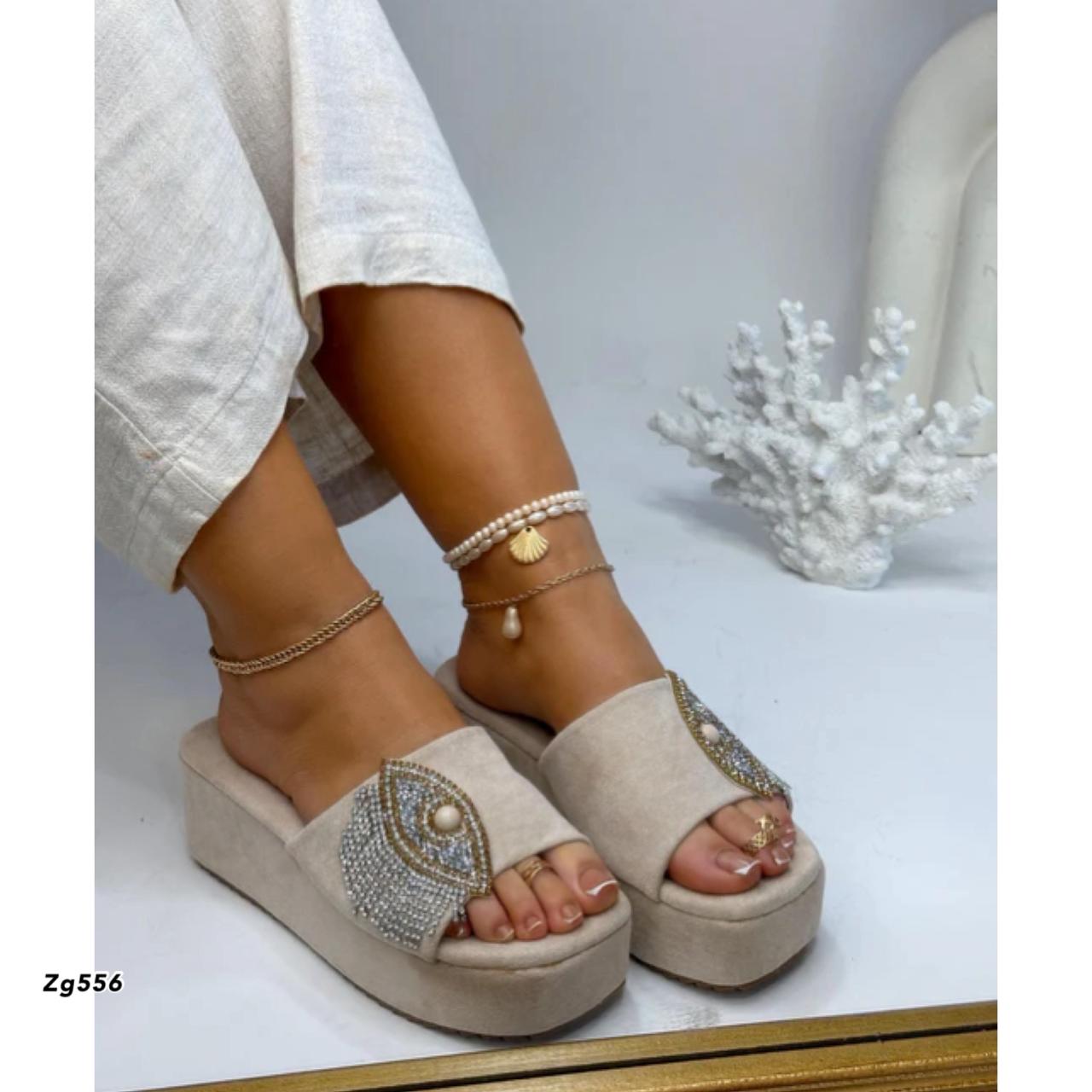 Sandalia beige aplique suela 6cm  W265  C-92