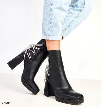 Botin negro cordon brillante tacon 10cm  K6005   C-51